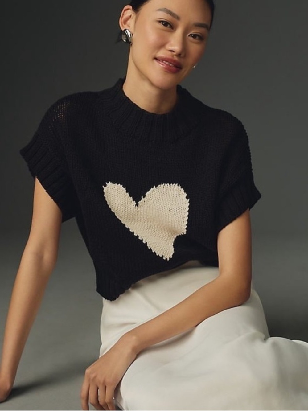 Maeve by Anthropologie Pippa mock-neck sweater back with white heart, Size Small